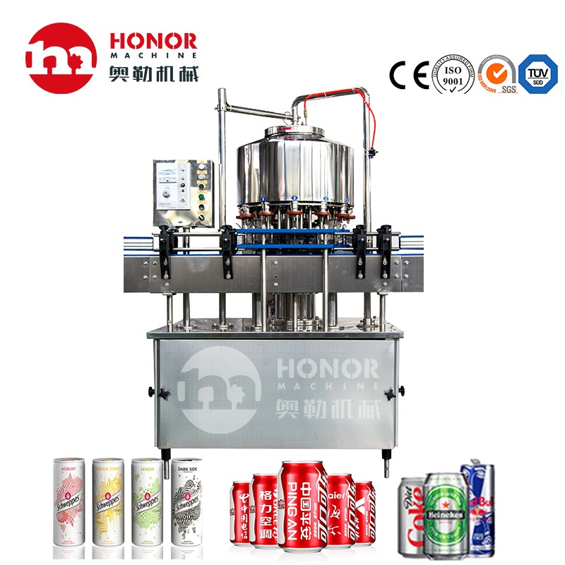 Linear Type 800-1000CPH 330ml 500ml Carbonated Soda Drink Flavored Juice Beer Rinsing Filling Sealing Labeling Packing Production Line/Machine