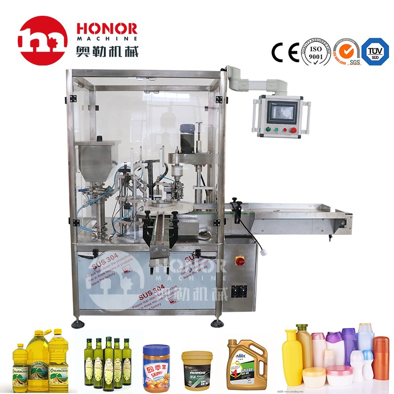 Straight Plunger Pressure Soybean Oil/Edible Oil/Vegetable Oil 300ml/500ml Cleaning Liquid Filling and Set Label Equipment